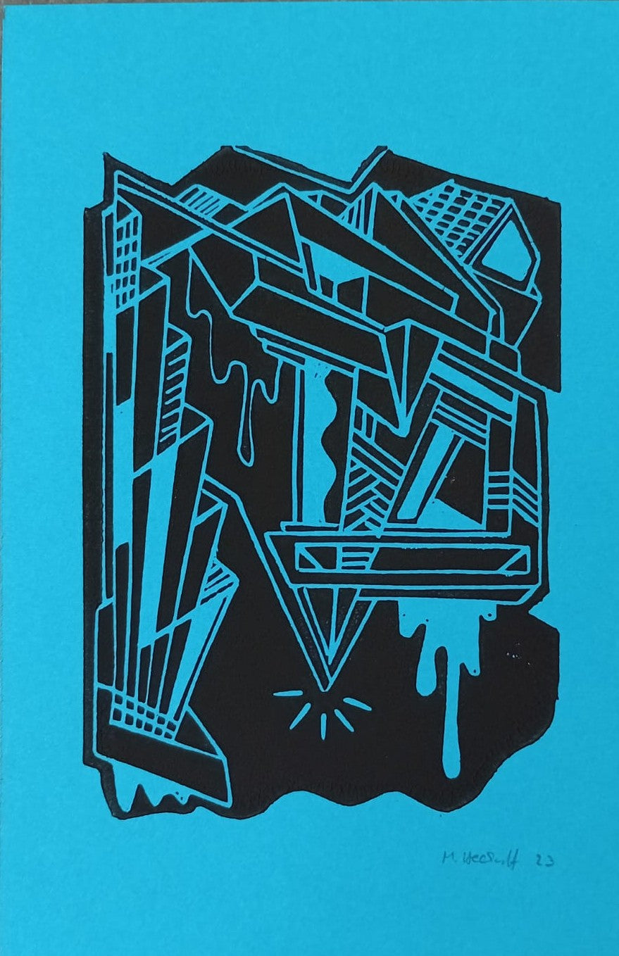 Marlet Heckhoff, Linoldruck, hellblau (1)